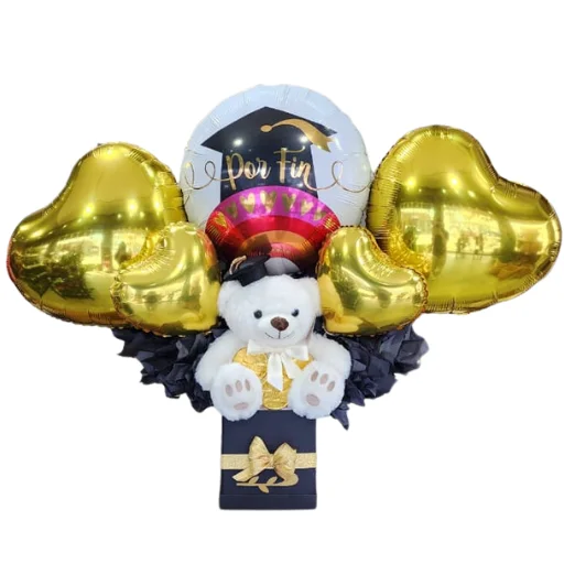 Box graduado con oso de peluche y monedas de chocolate